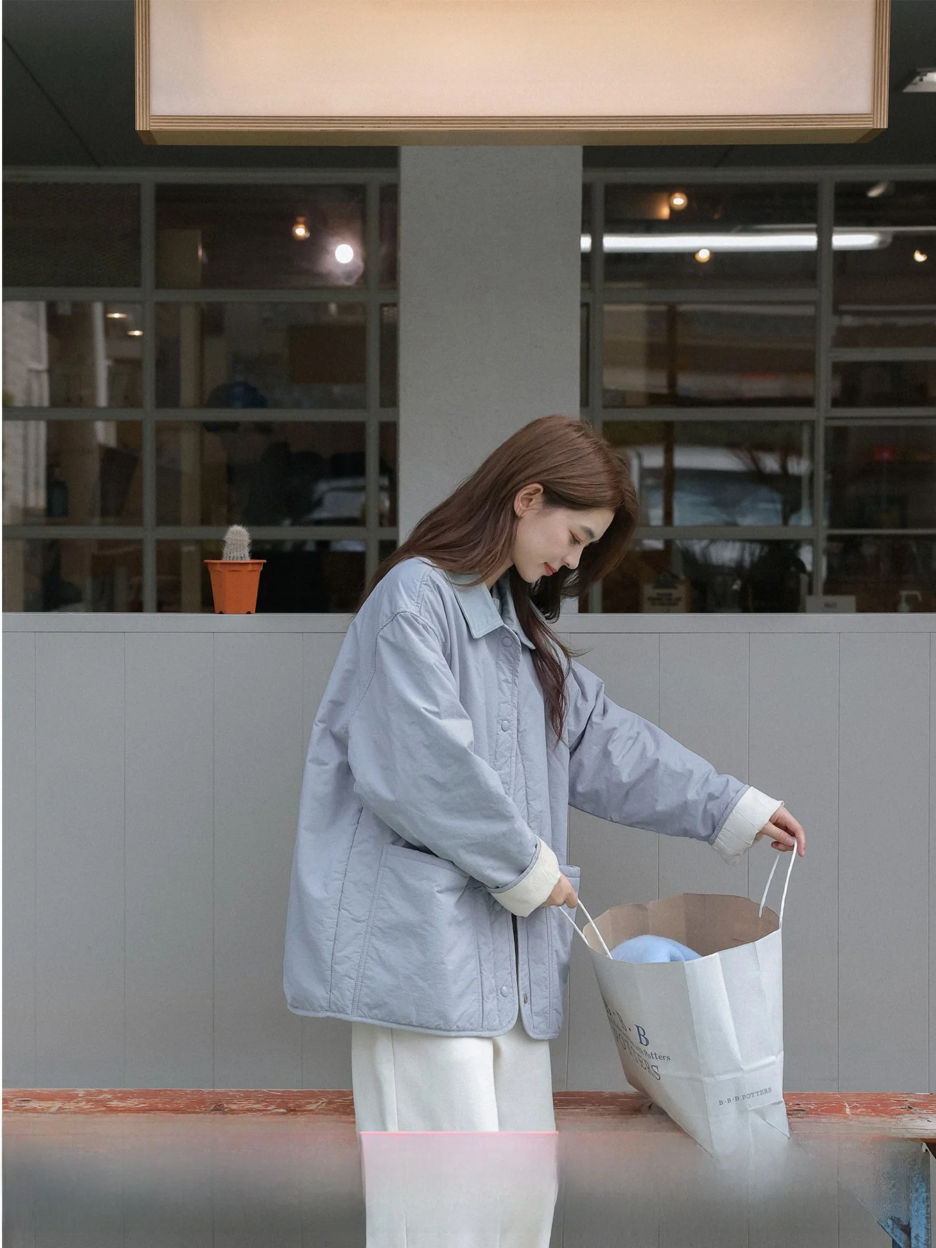 

Warm t Light Wool Cotton Jaet Women's Winter Thin Sli Mid-Length Cotton Clothes Spring Blue Cotton Outerwear