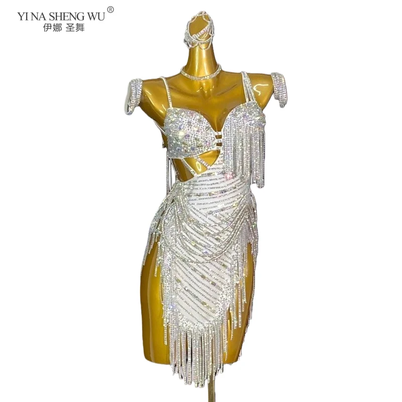 الراقية مخصصة الماس فستان بحزام السامبا أداء فستان الرقص اللاتينية المنافسة زي AB حجر الإناث الكبار الأطفال