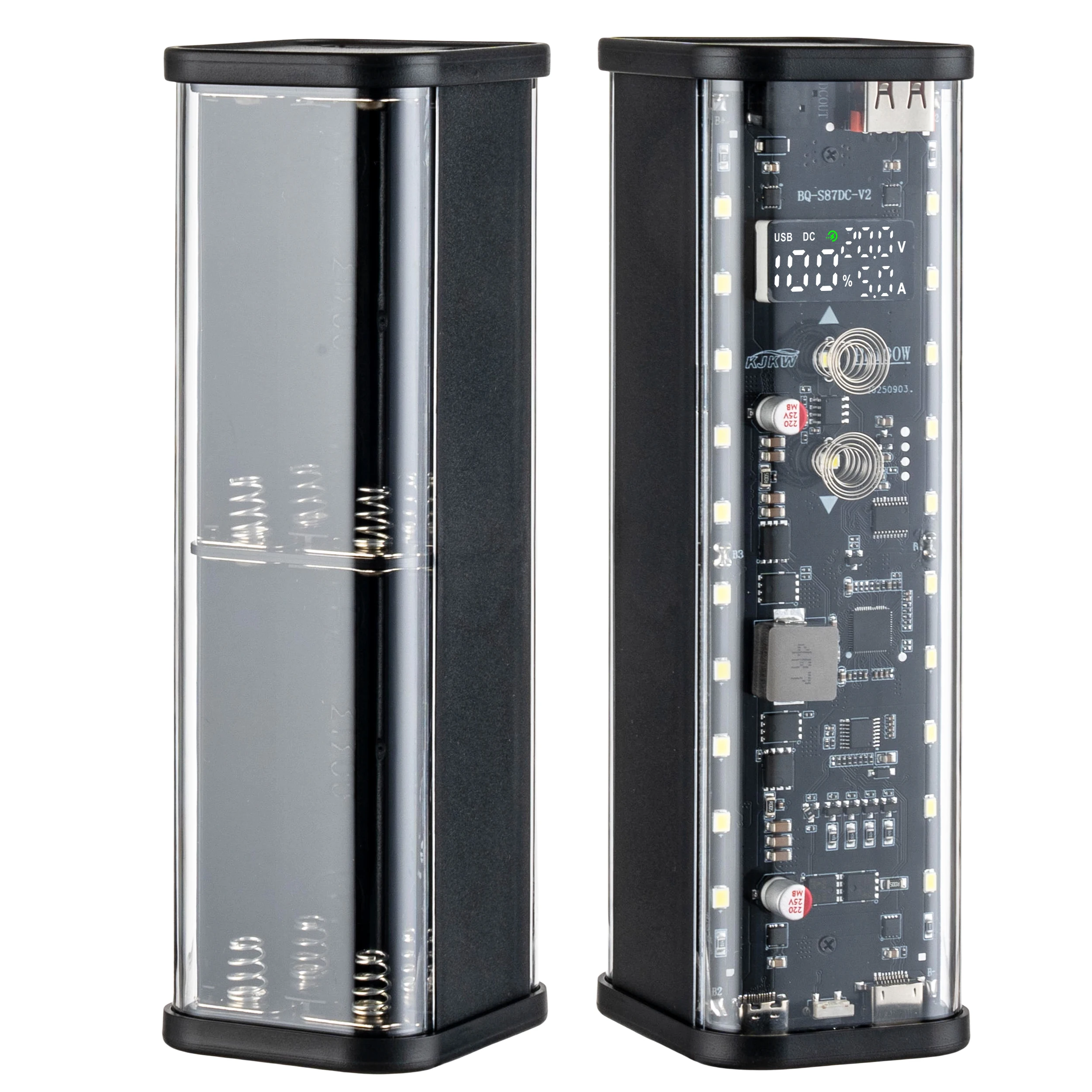 PD 100W Superschnelles Laden 8-Zellen 21700 Batteriehalter Transparentes Powerbank-Gehäuse-Kit mit Touch-Steuerung und DC-Spannungsregelung – Detail 6