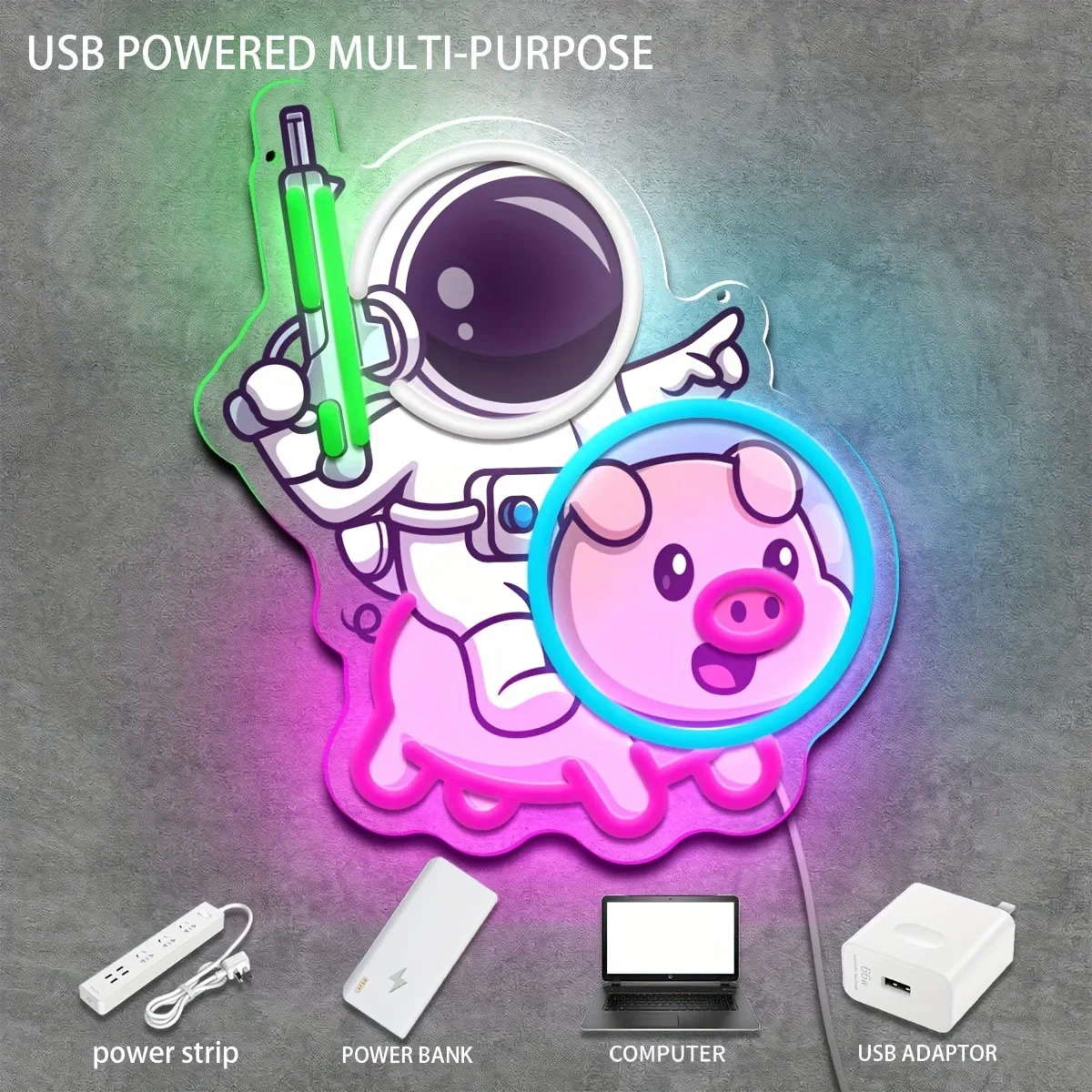 Astronaut Riding Neon Sign Ride A Pig Neon Light USB Powered Wall Decor for Home Bar Bedroom Man Cave Decor Birthday Gift