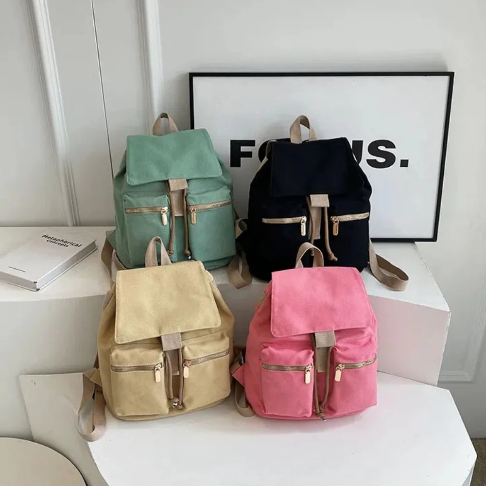 Mode Kordel zug Frauen Rucksack mehrere Taschen verstellbarer Riemen Reise rucksack einfarbig Studenten Rucksack Reisen