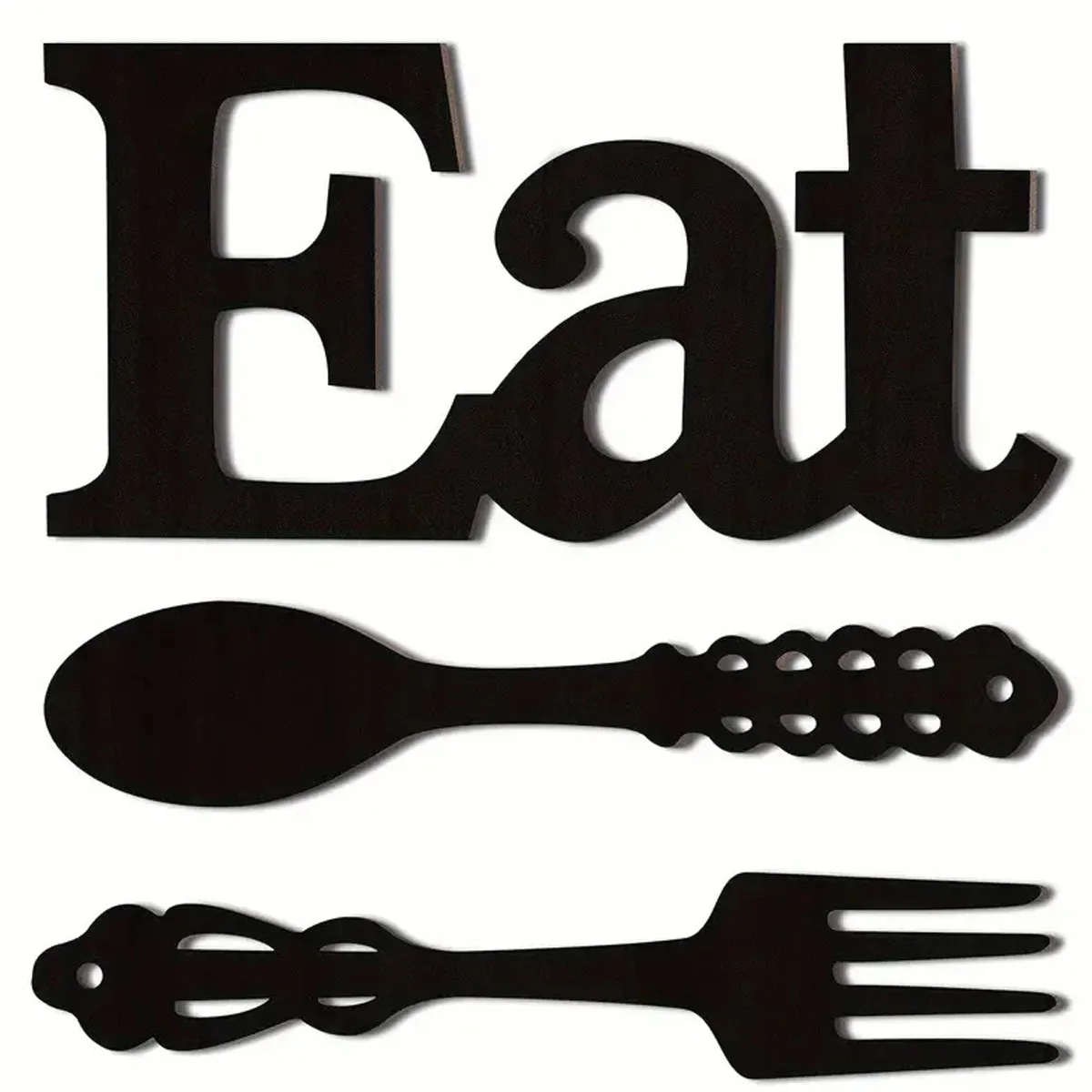 3Pcs Rustic Wood Eat Sign Set With Fork And Spoon, Wooden Wall Art For Kitchen & Dining Room, Ideal Holiday Decoration
