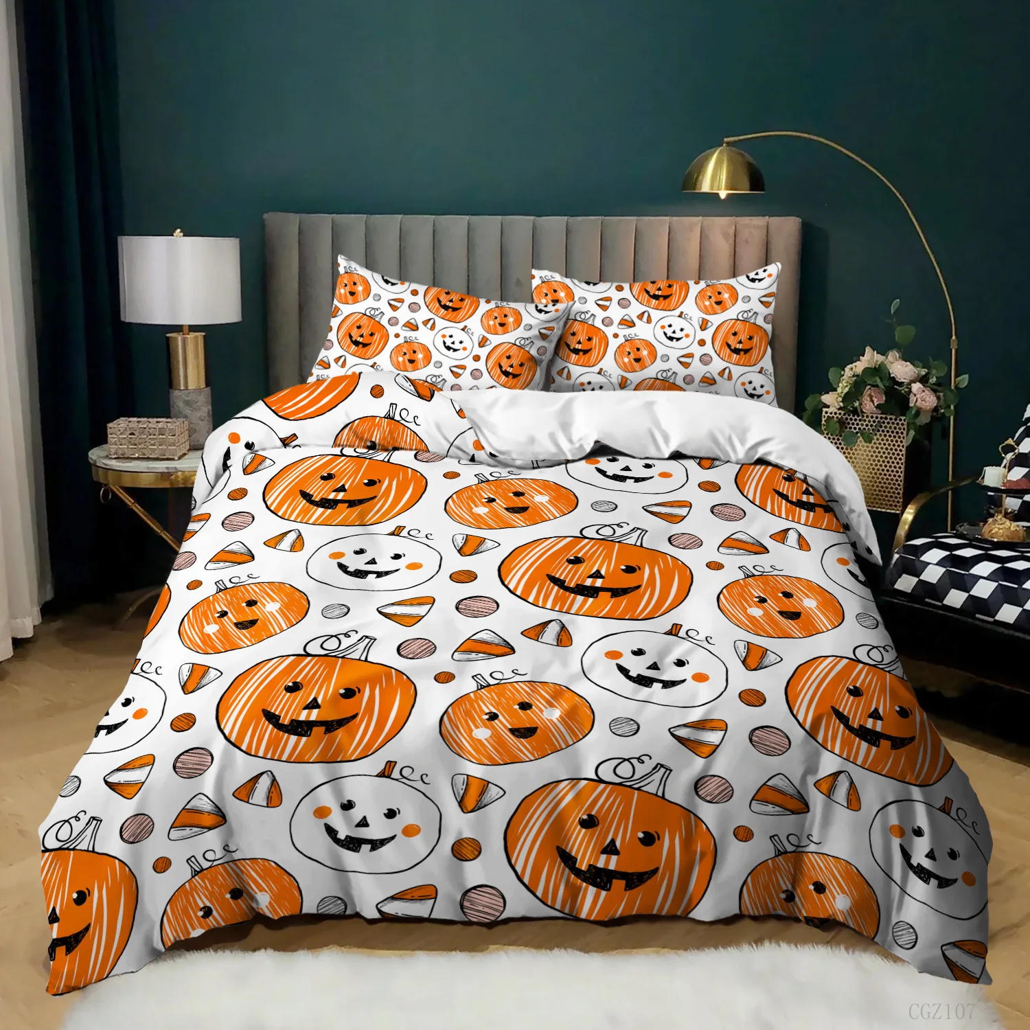 Halloween Bedding Set Gothic Spooky Duvet Cover Pumpkin Lantern Comforter Cover for Kids Boys Bat Spider Web Comforter Cover