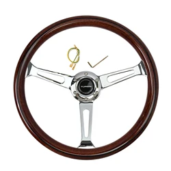 TIYPEOR Classic Wooden Steering Wheel 15inch 380mm Universal Vintage Wood Car Steering Wheel Racing Steering Wheel for Game