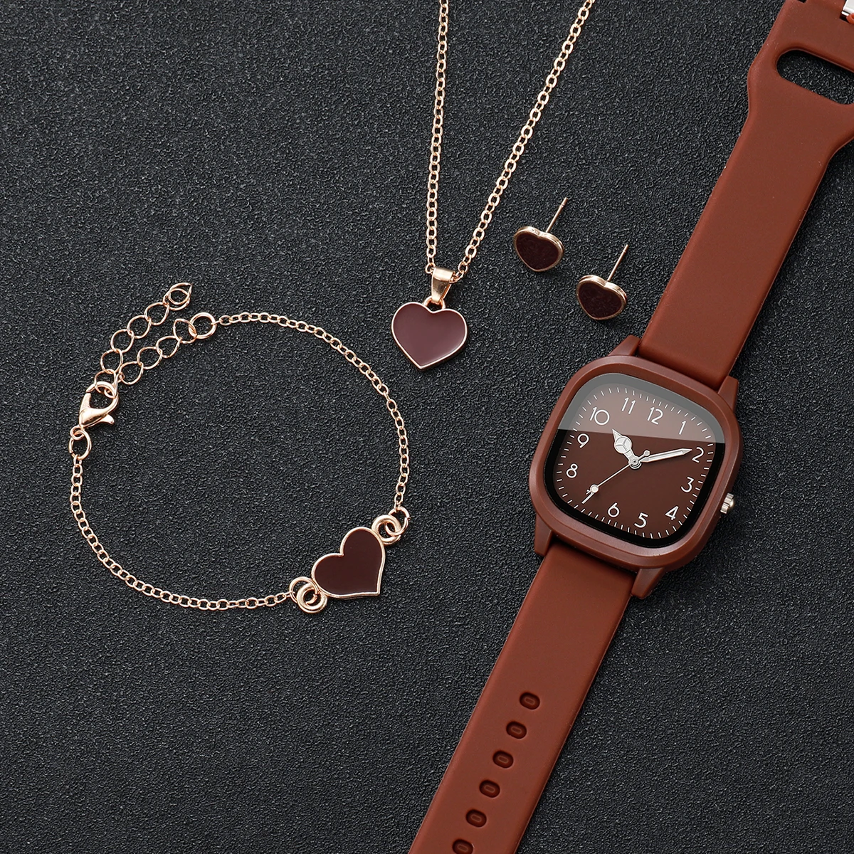 5PCS 패션 여성 시계 하트 쥬얼리 세트 캐주얼 스퀘 - Outdoor Sport Watch 리뷰 및 가격