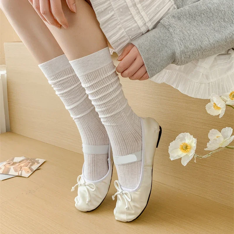 Damen-Strümpfe mit Ausschnitten, lässige, lange Socken, atmungsaktives, dünnes Netzdesign, modischer, süßer Stil, gestapelte Socken. – Detail 10