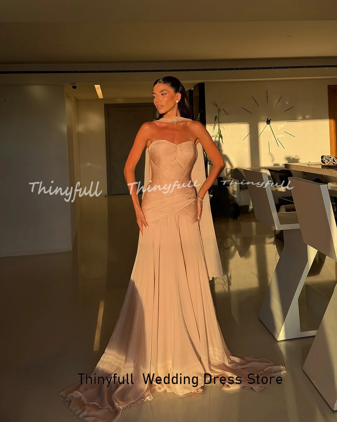 Thinyfull sirène 2025 robes de bal chérie sans manches en mousseline de soie arabe robe de soirée longue robe robes de soirée personnalisé