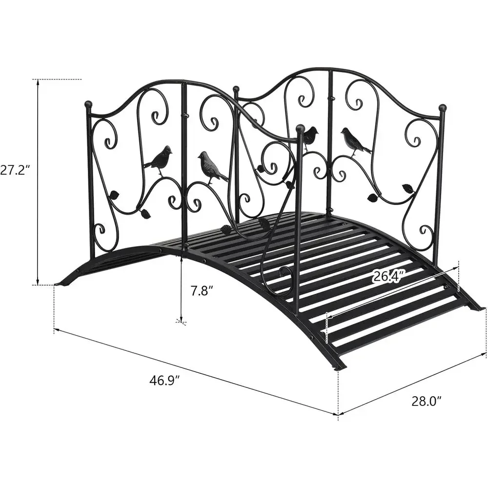 47-inch Black Outdoor Garden Bridge with Guardrails for Patio, Yard, and Pond Areas