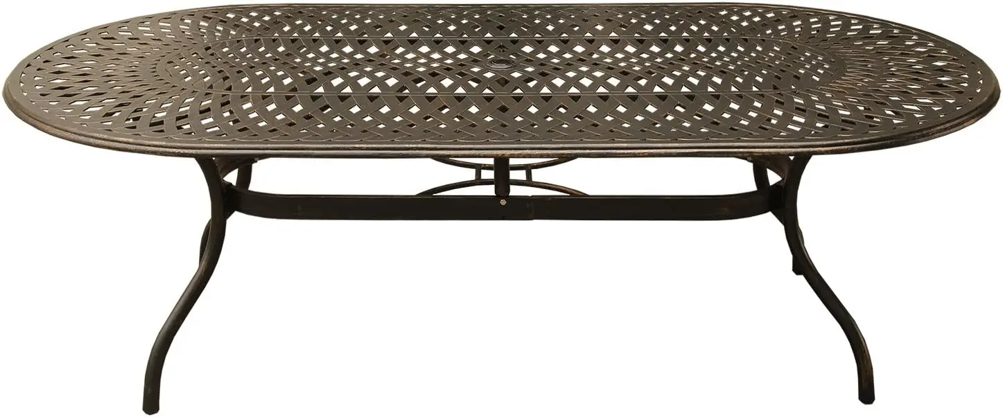 Mesa oval de alumínio de 95 polegadas, móveis de pátio de bronze conjunto de móveis de pátio conjunto de móveis de exterior móveis de exterior