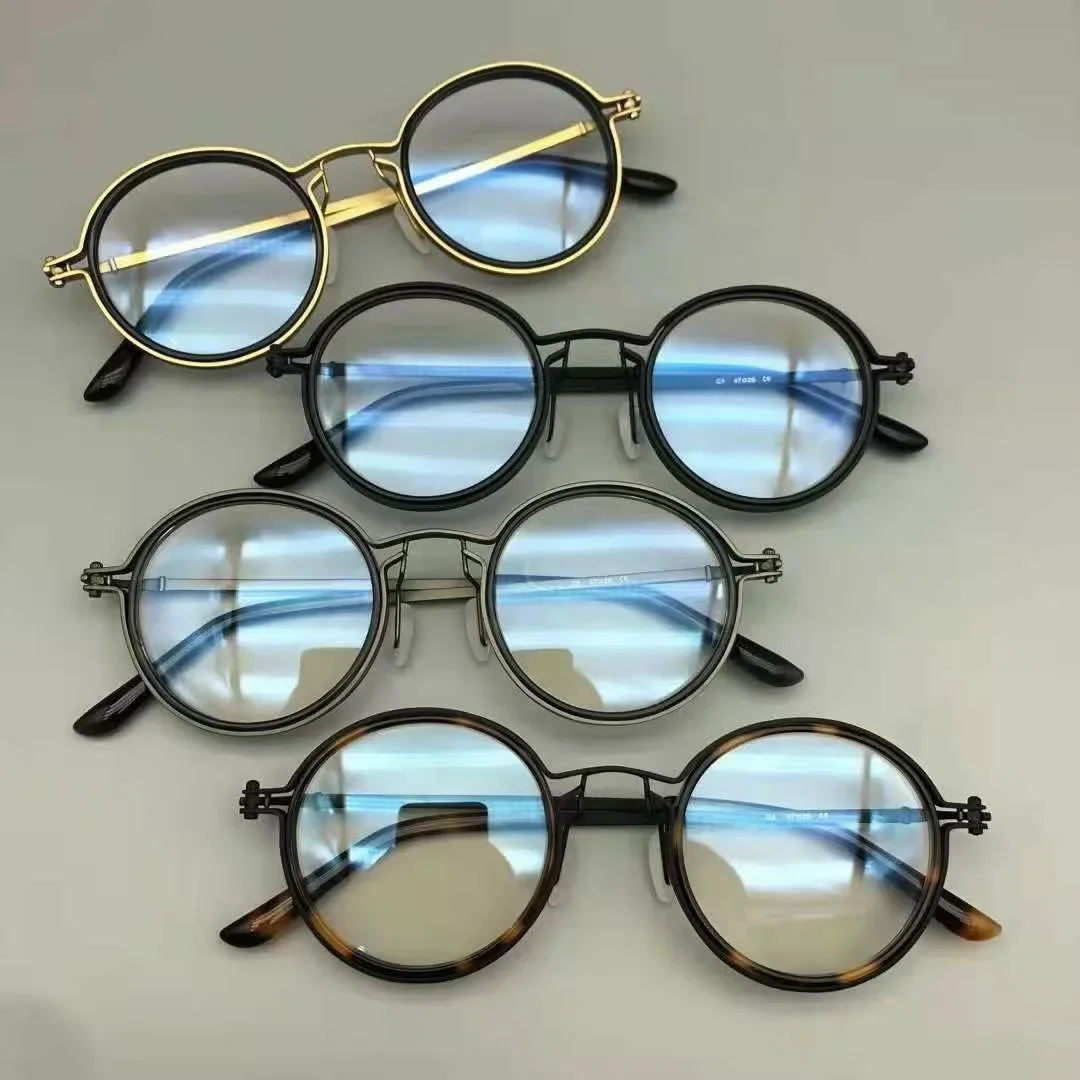 اليابانية يدوية الصنع الرجعية النظارات المستديرة النظارات البصرية إطار الرجال التيتانيوم وصفة طبية النساء نظارات قصر النظر الرجعية