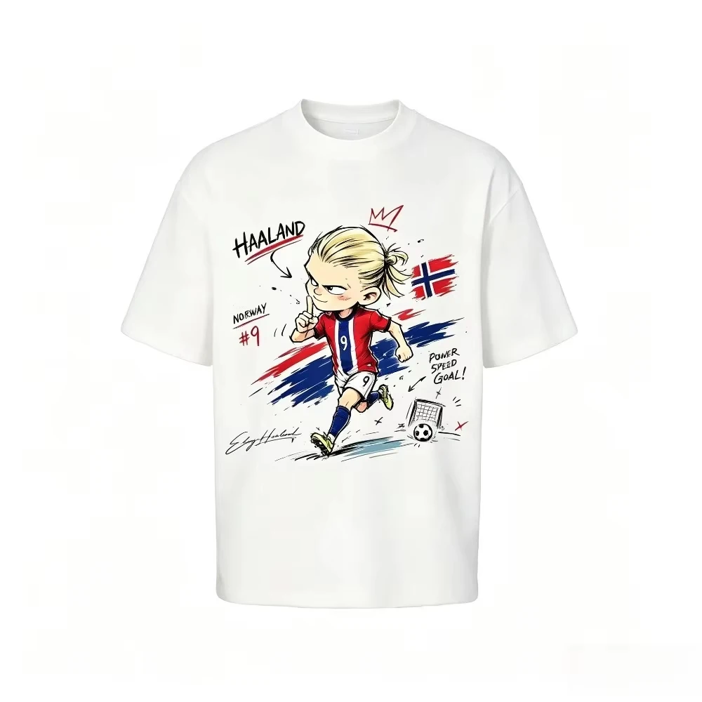 Haaland # 9 Cartoon T-Shirt Lustiges Fußball Norwegen Grafik-T-Shirt Unisex Oversized Kurzarm Erwachsene Kinder Casual Streetwear Oberteile – Detail 8