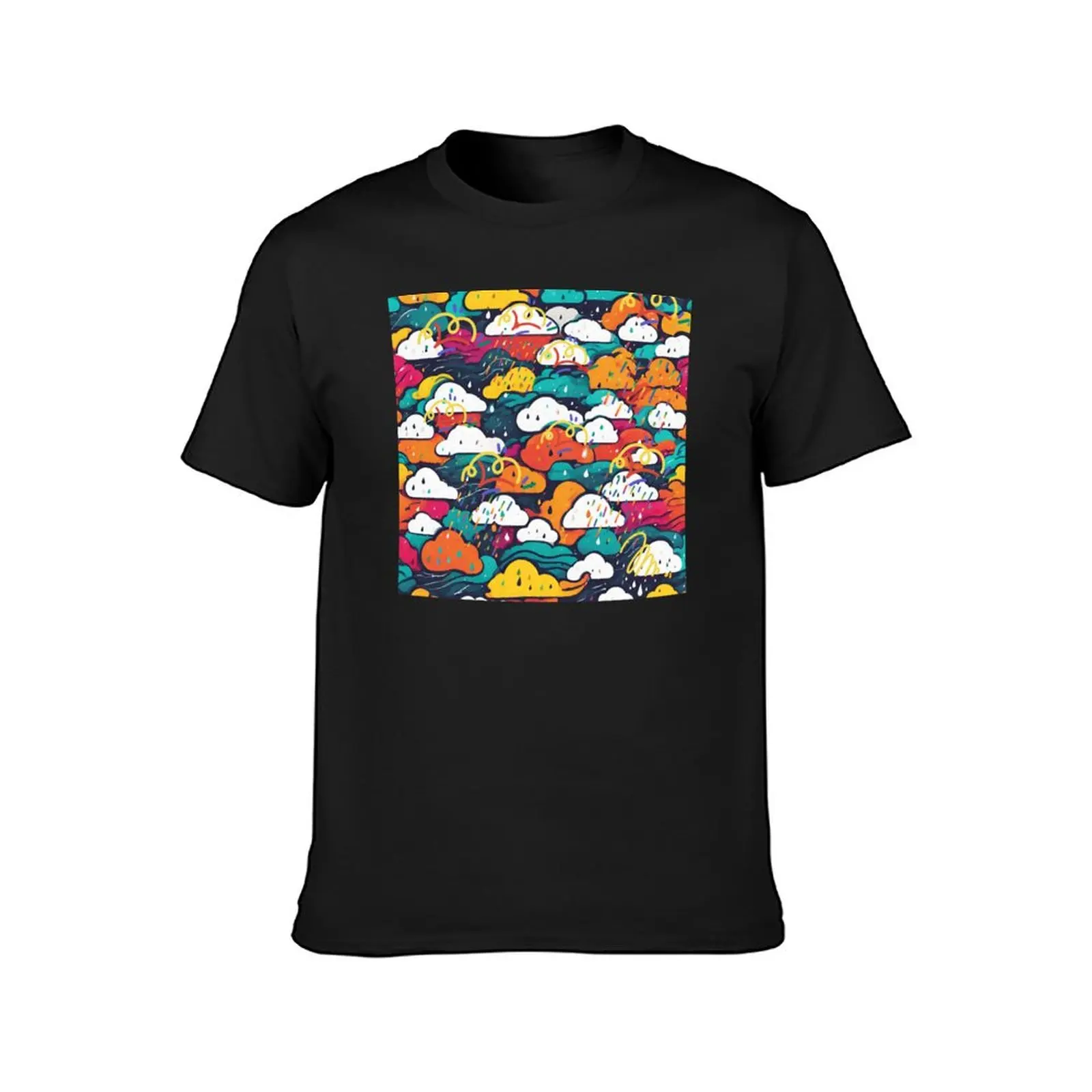 colorful cloudy and rainy cartoon style T-Shirt Short sleeve tee oversized t shirts men