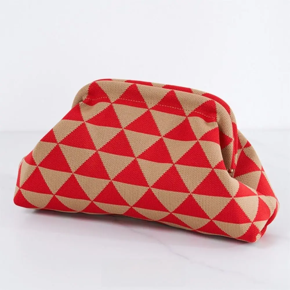 Hochwertige Häkel-Design Strick-Clutch-Tasche, Colorblock Tragbare Kosmetiktasche, Lässige Dumpling-Clutch für Damen – Detail 8