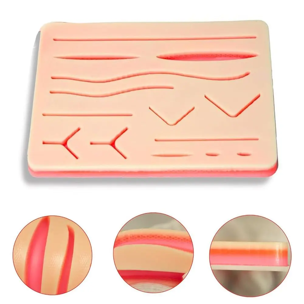 Sturdy 3 Layers Suture Practice Pad 14 Wounds Long-lasting Mesh Silicon Skin Pad Reusable Portable Stitching Pad Vet Students