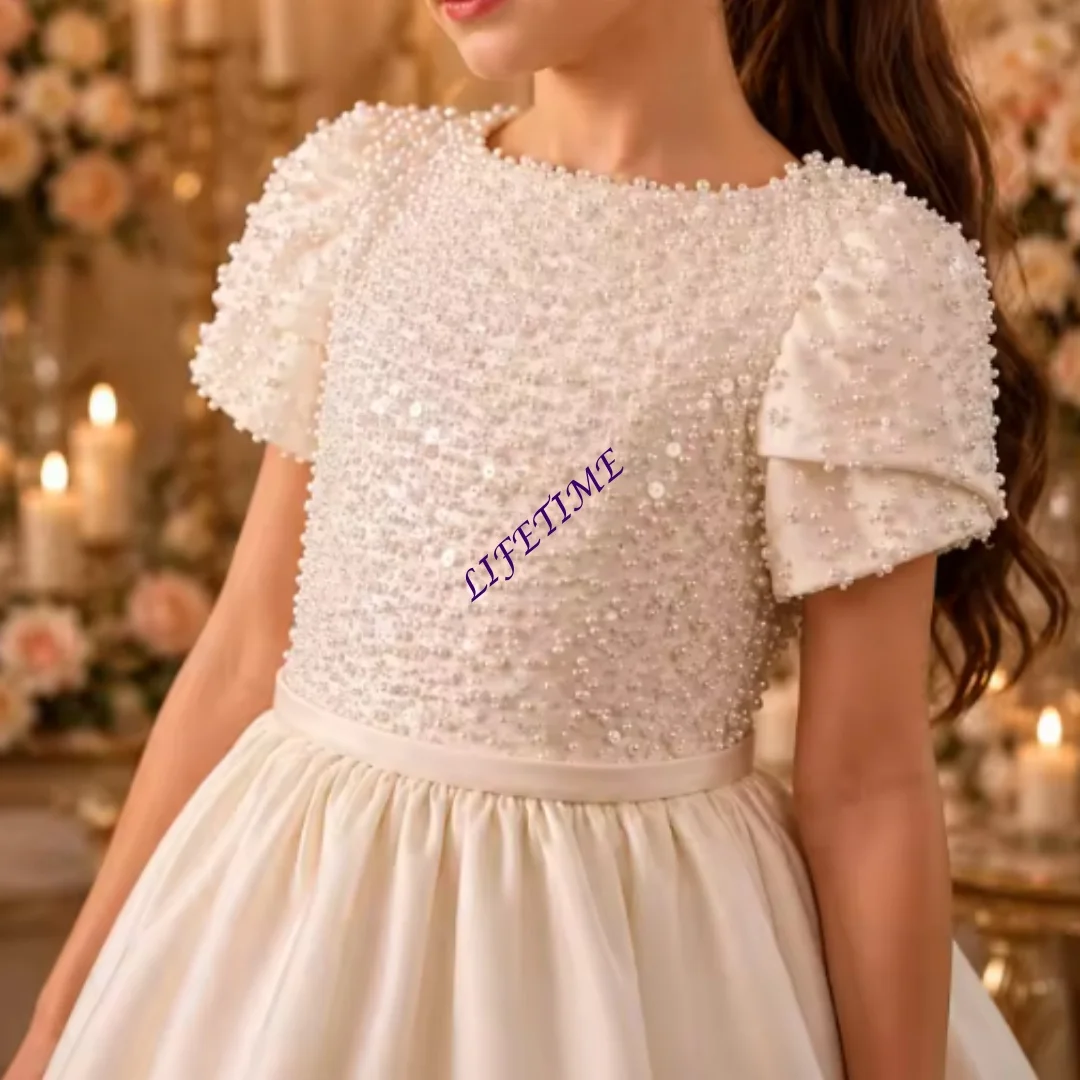 CustomizedPiano Beaded Birthday Performance Kids Sweep Train Dress Children Girls Flower Girl Model Runway Elegant Princess Dres