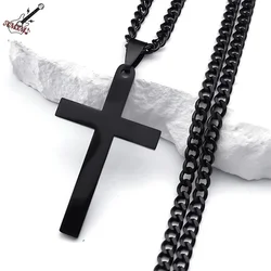 Classic Cross Pendant Necklace for Men Stainless Steel Black Color Goth Chain Necklace Man Jewelry collier homme N3475S06