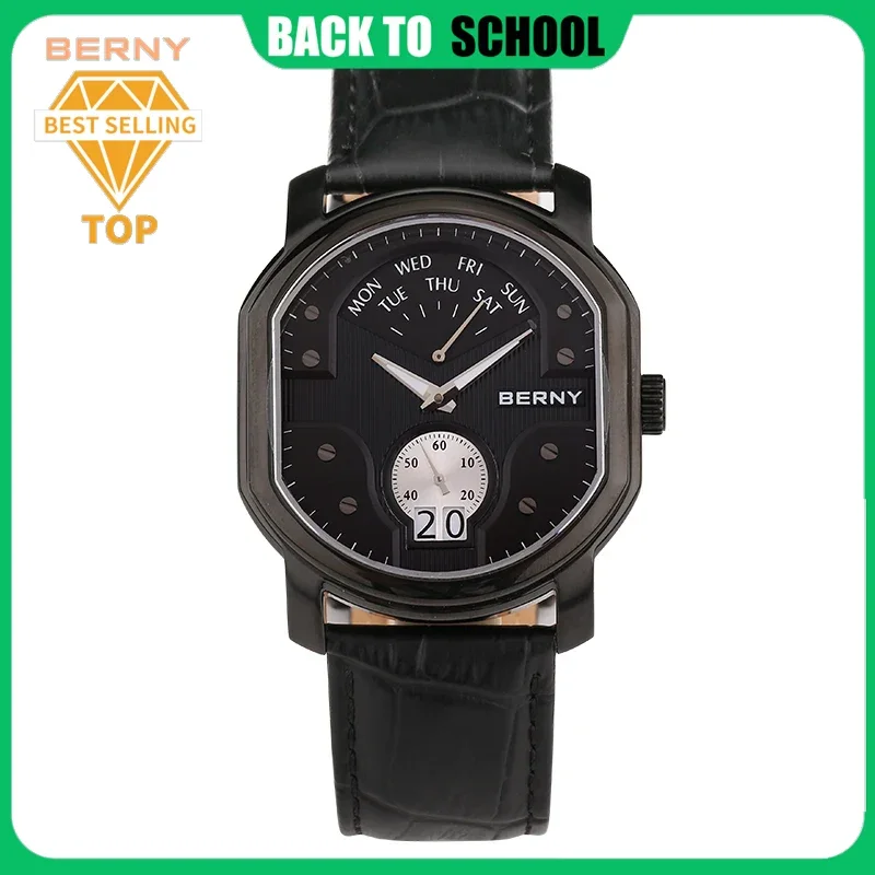 

Berny Men Quartz Wristwatch Luxury Day Date Swiss Ronda 7004N Watch Stainless Steel Sport Sapphire 3Bar Waterproof Watch for Men