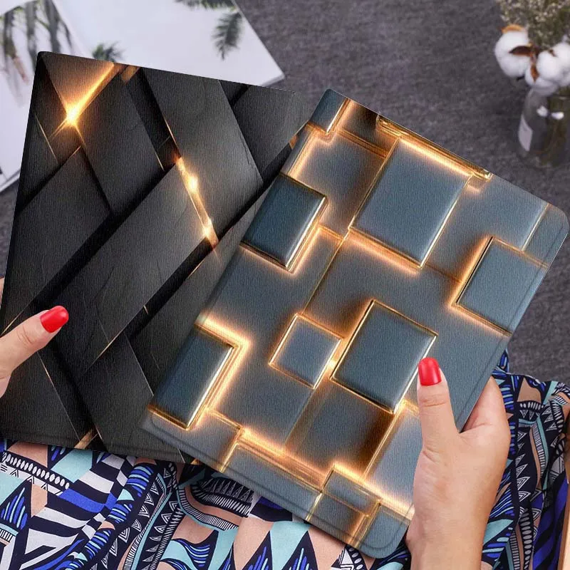 

Geometric Gold Square Tile Gift Tablet Case For Lenovo Xiaoxin Legion Pad Tab Pro GT Y700 Gen4 2 11 P11 M10 K10 3rd Plus Gen