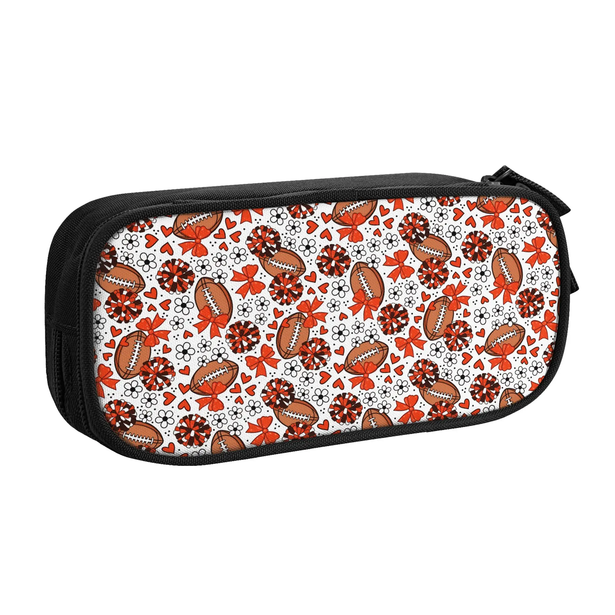 Cute Football Rugby Union Cheer Bows  Pencil Cases for Boy Girl Big Capacity Orange Brown Pencil Bag School Supplies