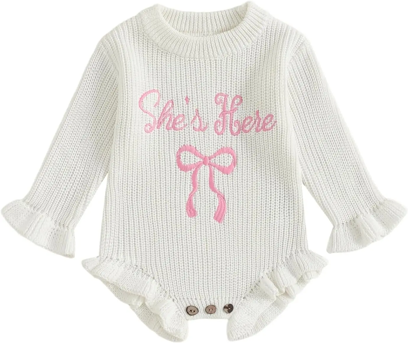 Embroidery Pretty Nice Baby Girl Cute Long Sleeve Ruffle Sweater Romper Infant Newborn Fall Winter Clothes Baby Knit Romper
