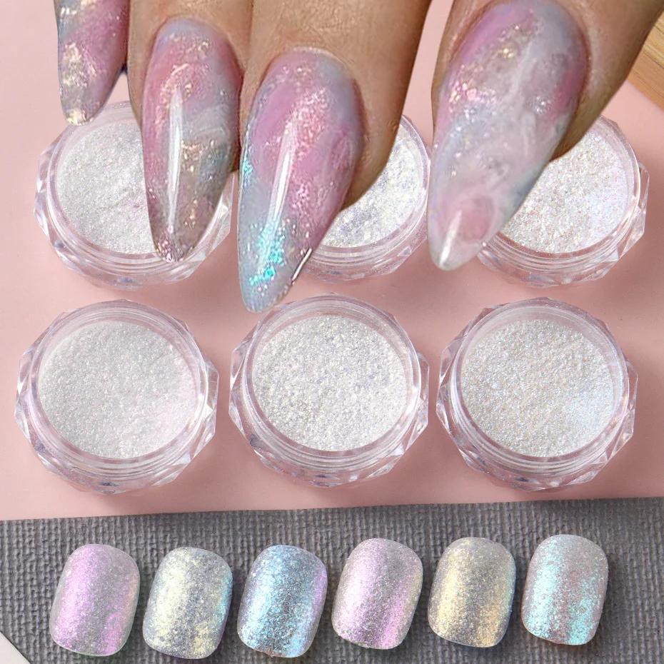 رقائق الكريستال الترتر غير النظامية لفن الأظافر ، العقيق ، التألق ، مسحوق ، المجسم ، رقيقة جدا ، الثلج ، ديي ، ملحقات مانيكير ، 6 طقم