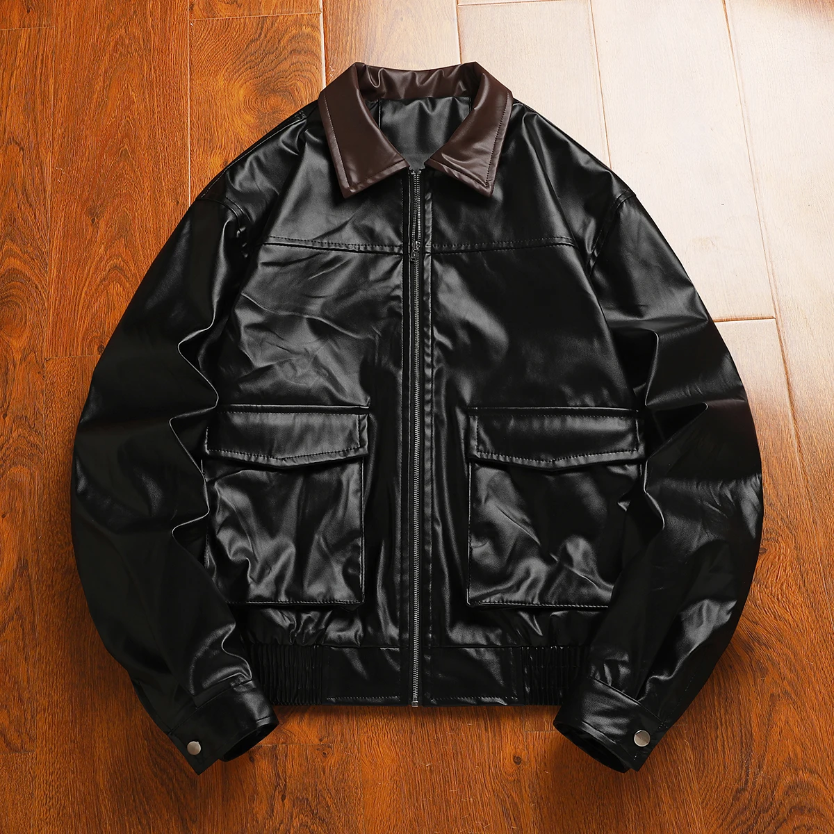 Men's Stand Collar Jacket Leather Coat Spring Autumn Motorcycle Jacket Leather PU Coat Windproof Fashion Casual Jacket