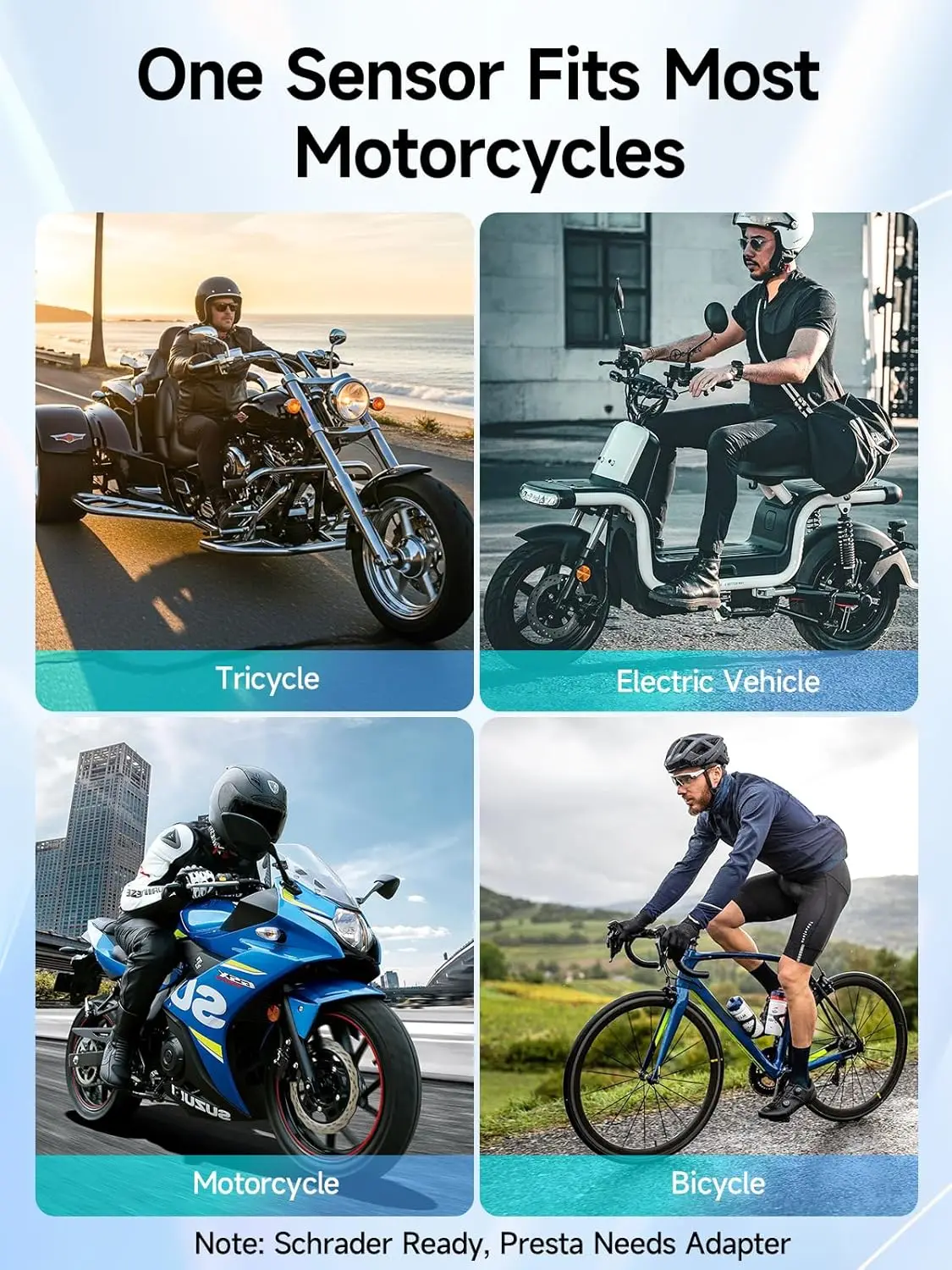 نظام مراقبة ضغط الإطارات اللاسلكي للدراجات النارية من Moman، نسخة مطورة من أجهزة استشعار TPMS للدراجات النارية مجموعة من 2