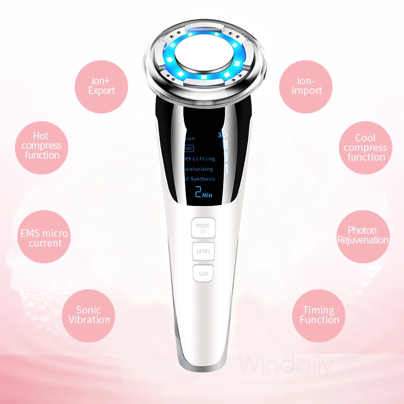 ใหม่ 5 in 1 EMS ร้อนเย็นเครื่องนวดหน้า LED Light การสั่นสะเทือนกําจัดริ้วรอยผิวกระชับ Face Care Face Lifting อุปกรณ์ความงาม