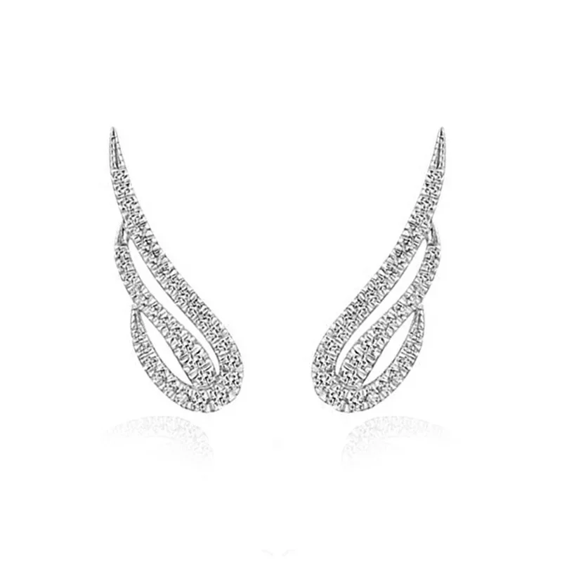 Genuine Platinum Plated Cute Angel Feather Fairy Stud Earrings 925 Silver Needle for Women Girl Fashion Cubic Zirconia Jewelry