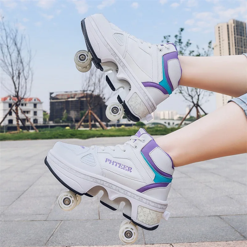 Kids Deformation Roller Skates Shoes 4 Wheels Parkour Sports Roller Shoes Children Girls Boys Roller Skates Unisex Sneakers