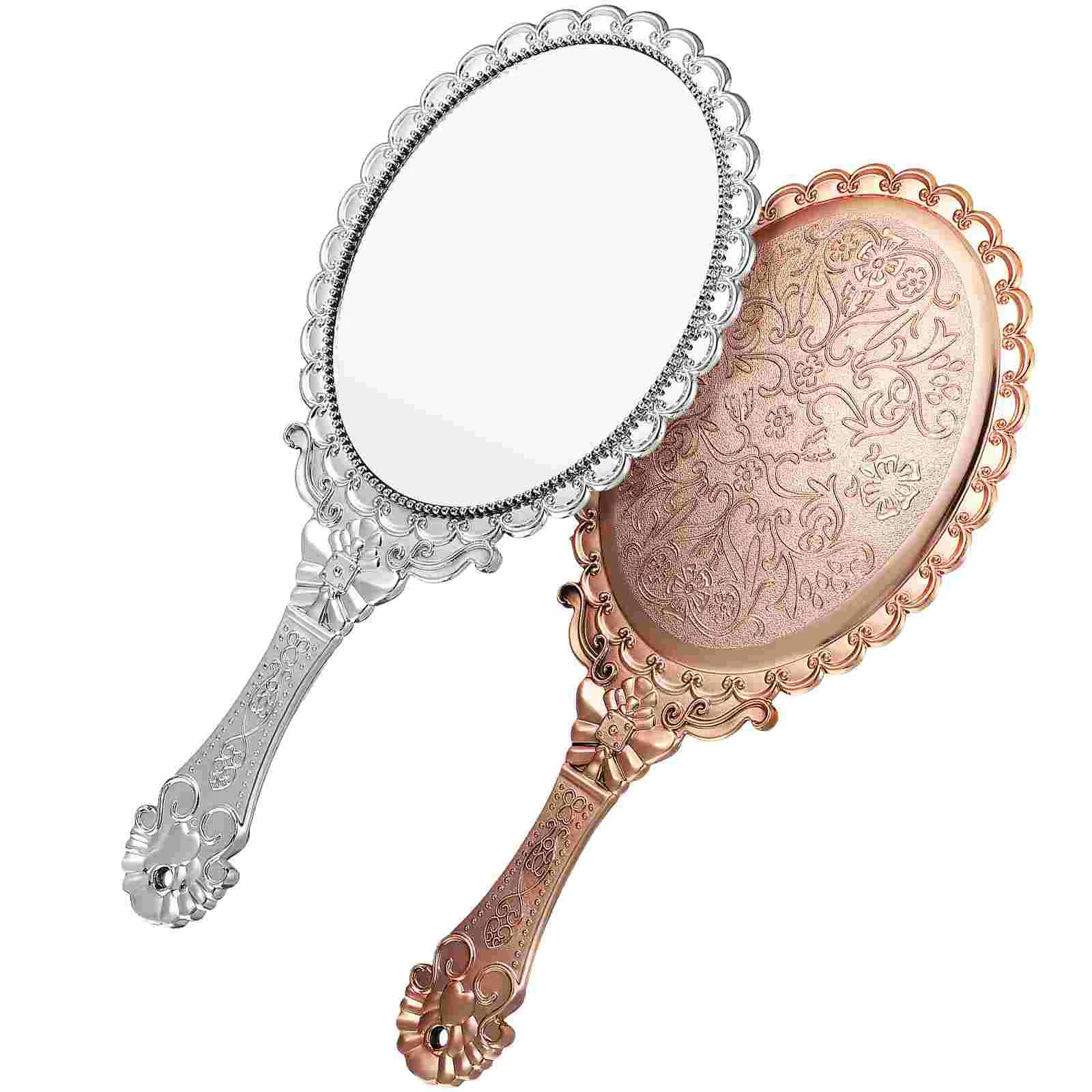 2 Pcs Vanity Mirror Hand Makeup Decorative Handheld Mirrors Travel Small Vintage