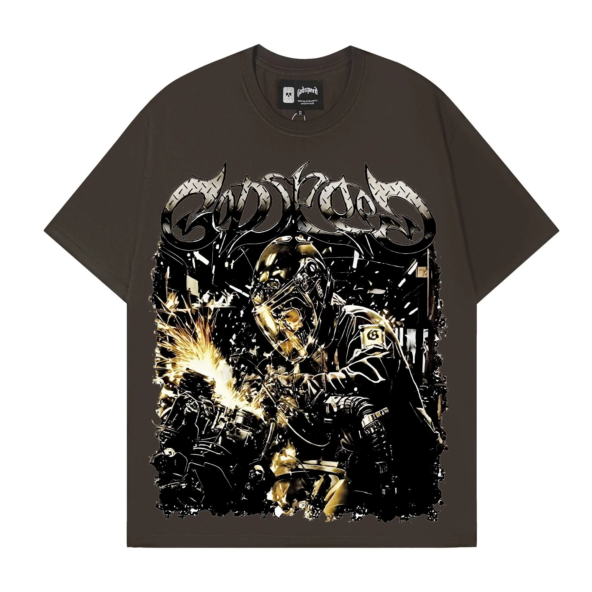 Godspeed American Retro Print High Quality Heavyweight Double Thread Pure Cotton Loose Casual Short Sleeve T-Shirt