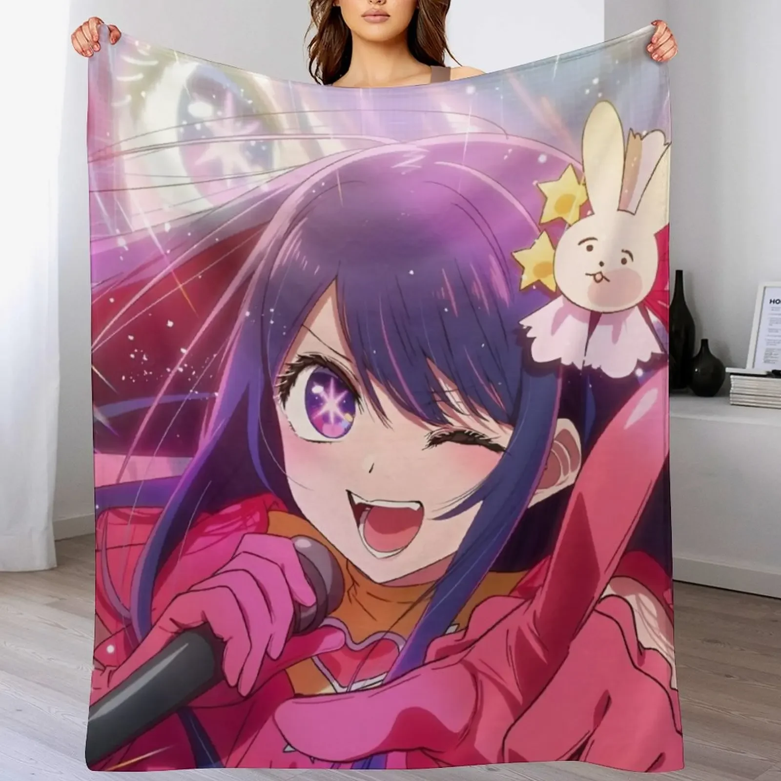 

Oshi no Ko - Hoshino Ai Singing Throw Blanket All Weather Soft Throw Blanket for Sofa
