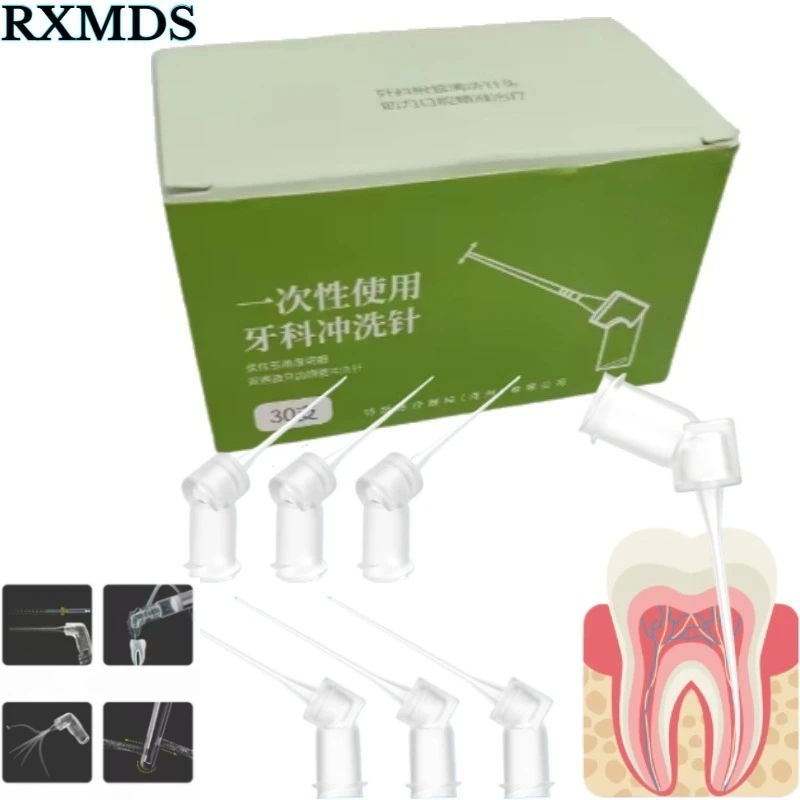 30Pcs/Box Dental Dual Hole Flexible Disposable Root Canal Irrigation Needle Spiral Pattern Lock with Double-sided Openings