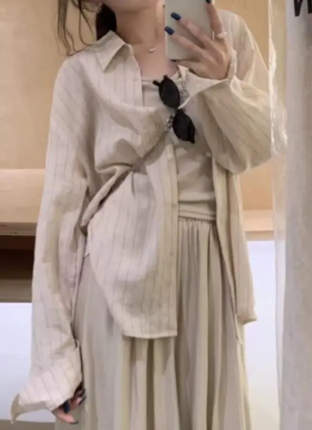 

2025 New Fashion Autumn and Winter Casual Coat Striped Button Long Sleeved Cardigan Shirt for Women