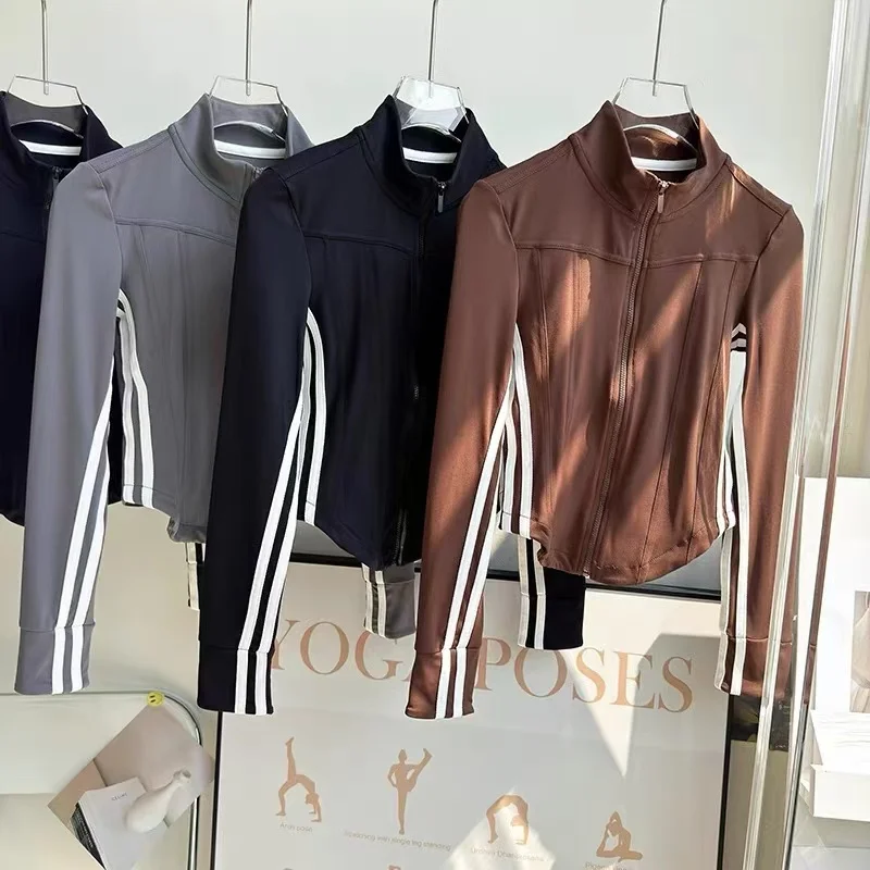Women\'s Sports Jacket Gym Sports Long Sleeves Silm Tights Zipper Hoodie Outdoor Running Yoga Jacket