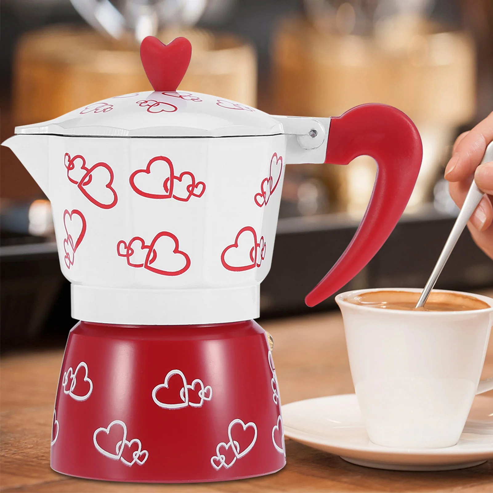 

Кофеварка Mocha в форме сердца в форме сердца, кофейник в итальянском стиле, подходит для газовых или электрических керамических плит, приготовления кофе