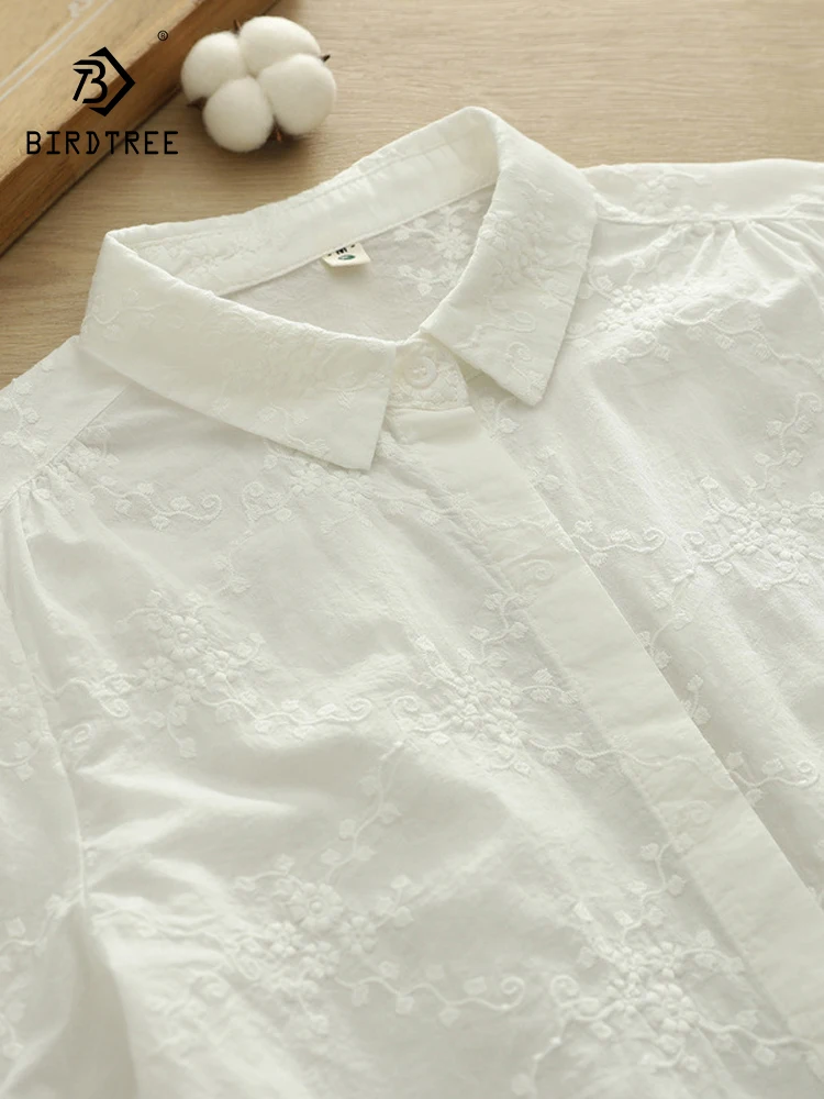 

Новинка 2025, осенняя хлопковая рубашка с длинным рукавом, женская рубашка с отложным воротником и вышивкой, универсальная повседневная свободная блузка Mori Girl T58849CC