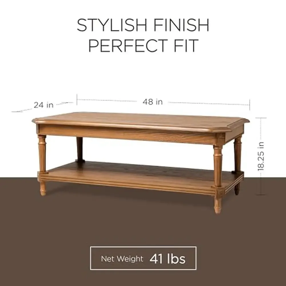 Traditional Rectangular Wooden Coffee Table Set with Storage Rustic Antiqued Finish & Expertly Crafted Materials Stunning Detail