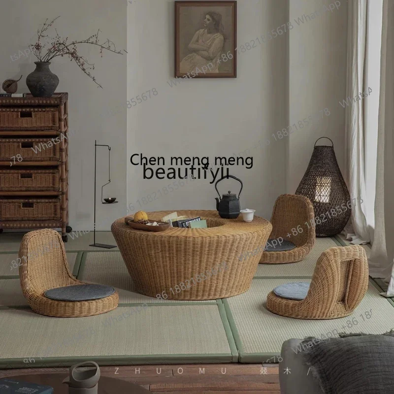 

X 32 South East Asia rattan art\ Japanese style, rattan tatami balcony bay window, tea table and chair combination