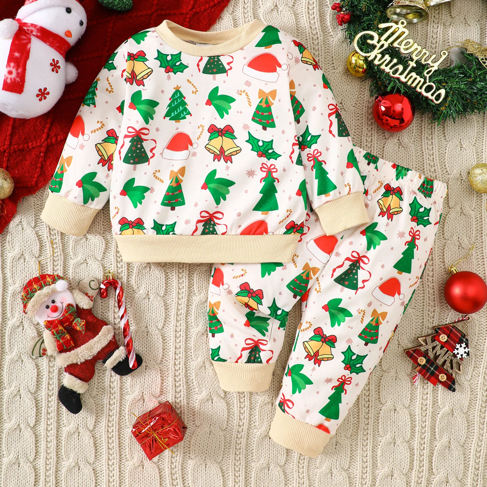 

0-4Y Toddler Kids Boys Christmas Cotton 2Pcs Sets Baby Girl Clothes Santa Tree Bell Printed Sweatshirt and Pants Autumn Outfit