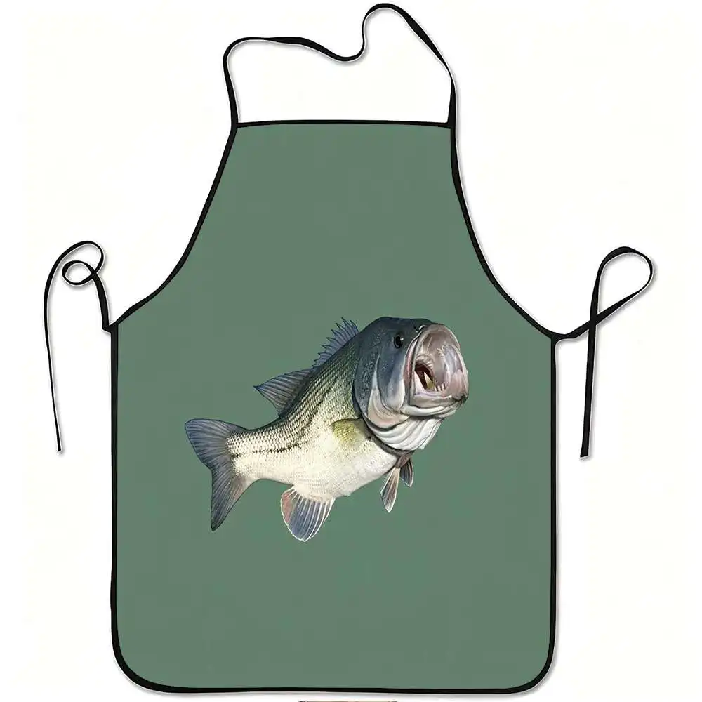 1pc of an Apron Featuring a Largemouth Bass Design, Made from Durable And Easy-To-Clean Polyester, with an Adjustable Waistband,