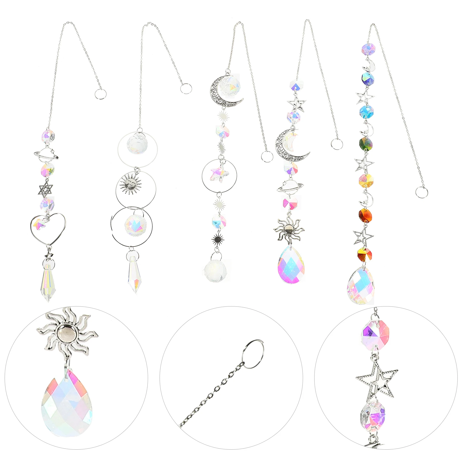 

5 Pcs Milky Way Moon Star Pendant Suncatcher Prism Crystal Hanging Window Suncatchers Crystals