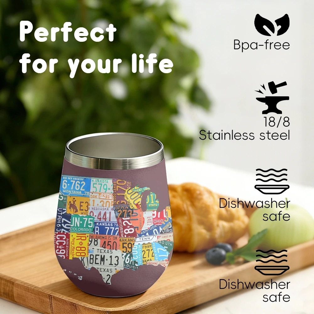 License Plate Map Vacuum Flasks 12oz Insulated Wine Tumbler Vacuum Coffee Mug Egg Shape Thermos Cup