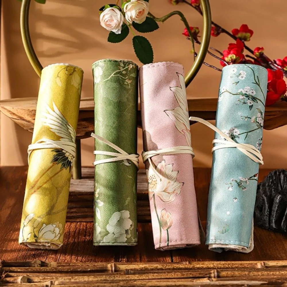 Vintage Roll Up Pencil Case Traditional Palace Large Capacity Roll Pouch Pen Bag Students