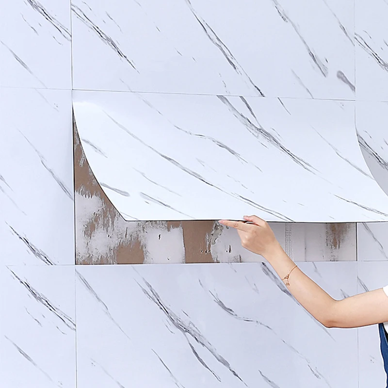 10-20pcs 30x60cm Self-Adhesive Marble PVC Floor Tiles Waterproof Peel Stick Wall Sticker Kitchen Bathroom Removable Home Decor ﻿