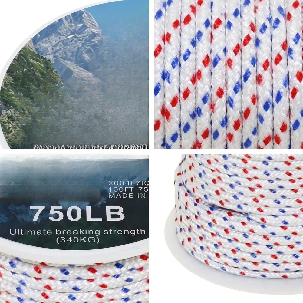 100ft 4.0mm Polyester Recoil Start Rope 750lb Tensile Strength for Lawn Mowers Chainsaws Generators and For Small Engines