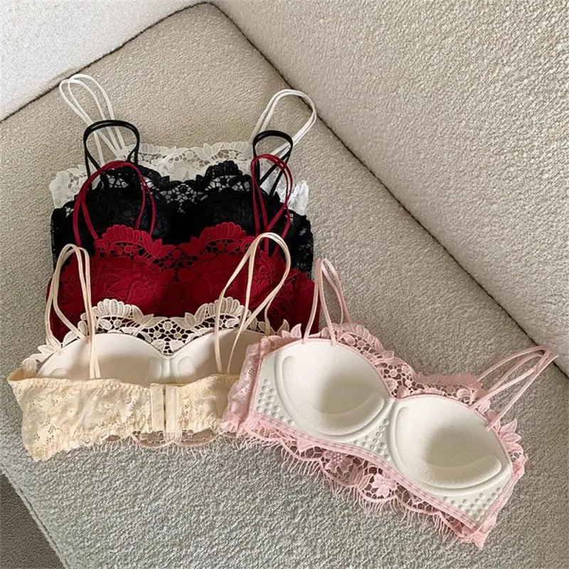 Women's Lace Bra Sexy Hollow Out Flower Underwear Bralette Solid Color Tube Tops Wireless Push Up Bralette Female Lingerie