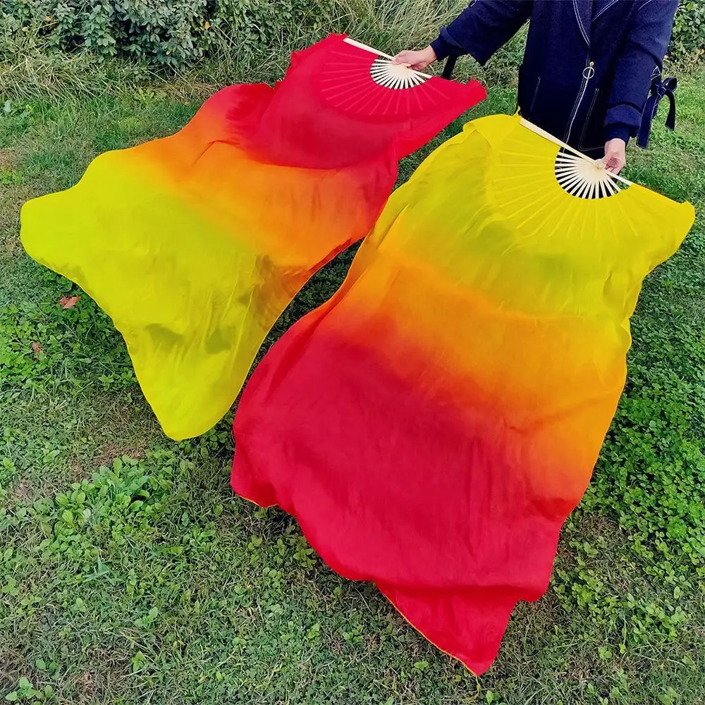 Fan di seta di bambù di colore sfumato delle donne danza del ventre Fan Dancer pratica lunga imitazione 150cm Rayon bellissimi Fan di seta