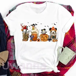 Women Mickey Minnie t-shirt Cartoon Coffee T-shirt Print Halloween O-Neck Fashion Princess T-shirt Top Loose Street Clothing